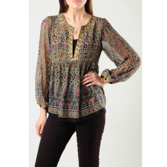 JOIE Janette gold embroidered silk chiffon long sleeve top - Picture 11 of 11
